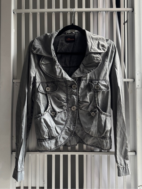 julie guerlande Jackets & Blazers - French cotton Women's Gray Button-Front Jacket